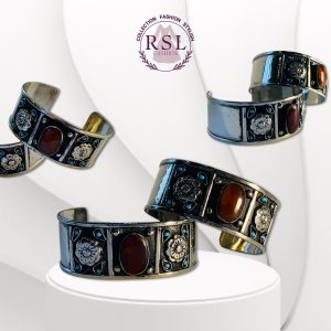 Vintage Sterling Silver Mexican Multi-Color Amber Scroll Cuff Bracelet