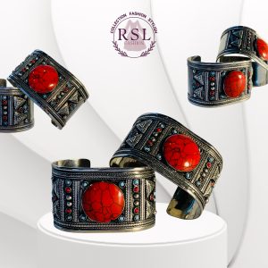Vintage Tibetan Silver & Red Coral Cuff Bracelet