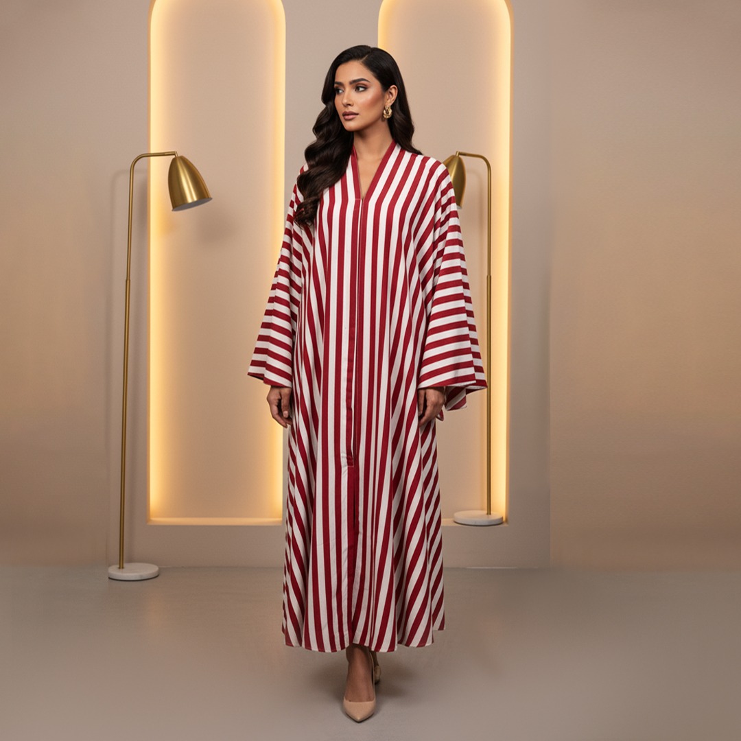 Crimson Stripes – Bold Vertical Abaya