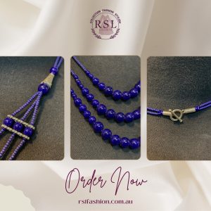 Dark Blue Beaded Necklace 3 Lines