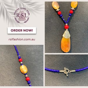 Vintage Coral Stone and Agate Stones Necklace