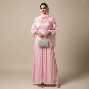 Blush Pink Shimmer Embellished Abaya