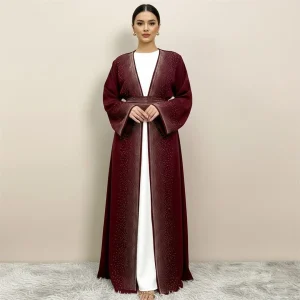 Burgundy Sparkle Open Abaya Kimono