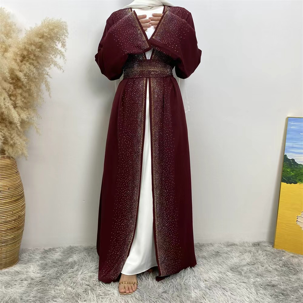 Burgundy Sparkle Open Abaya Kimono - Image 2